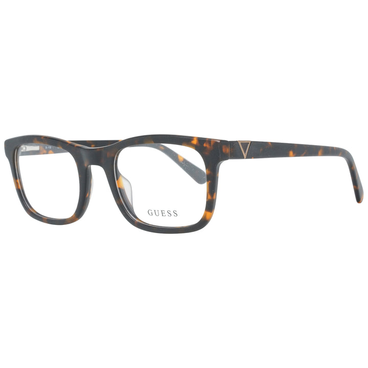 Unisex tortoiseshell full-rim rectangular eyeglasses in brown-black pattern with small metal temple detail