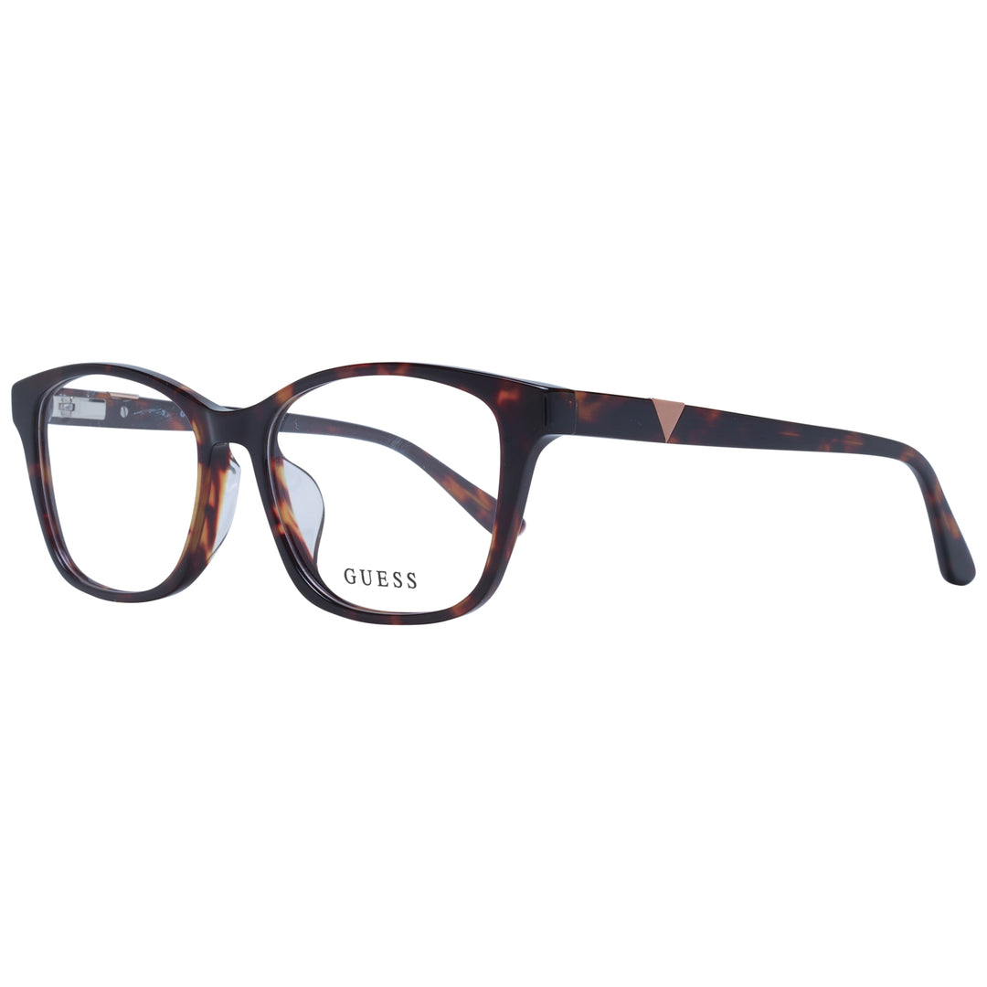 Tortoiseshell square eyeglasses for Women in brown and black plastic with metal triangle temple detail