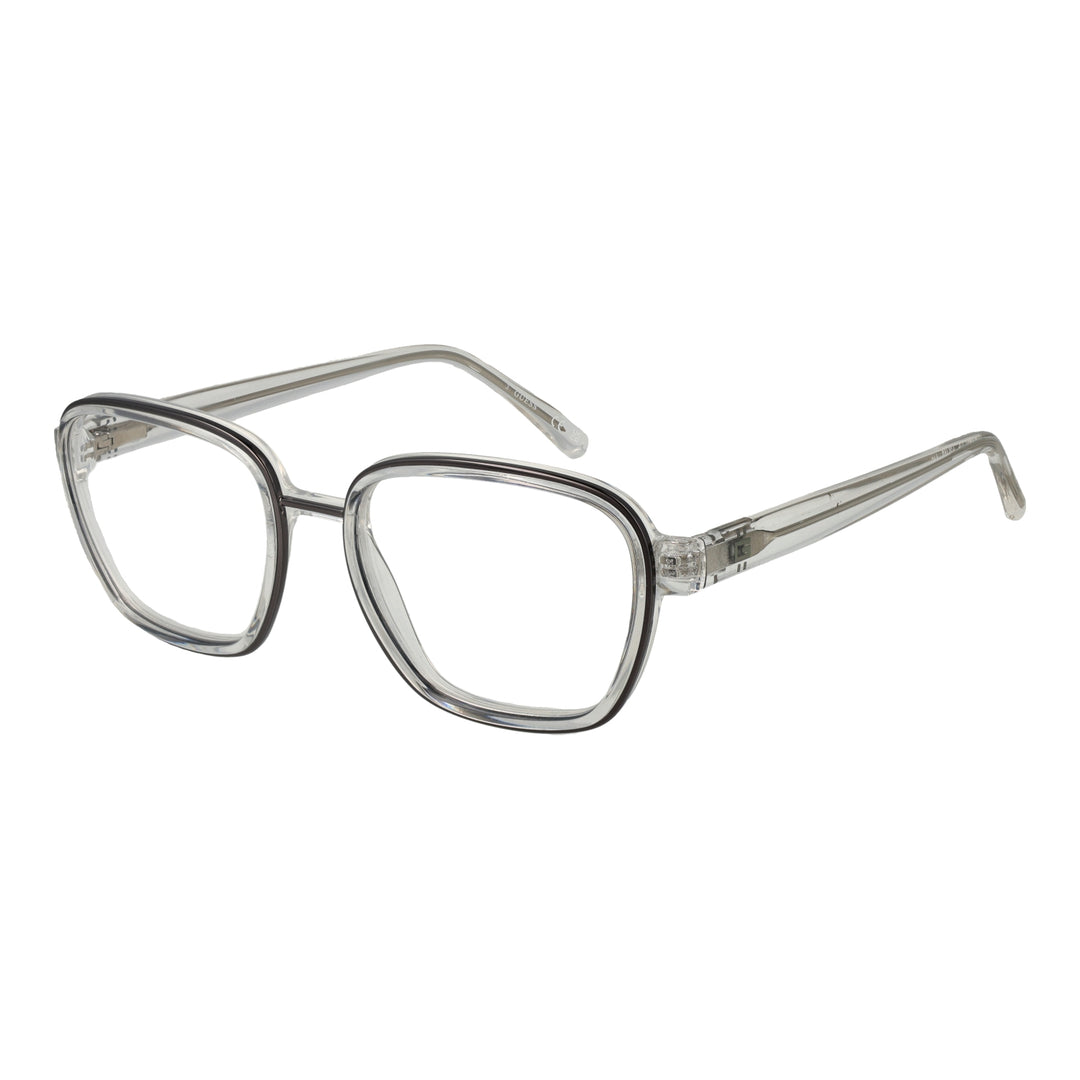 Transparent clear plastic Unisex eyeglasses with square lenses and full-rim frame, transparent temples, modern style