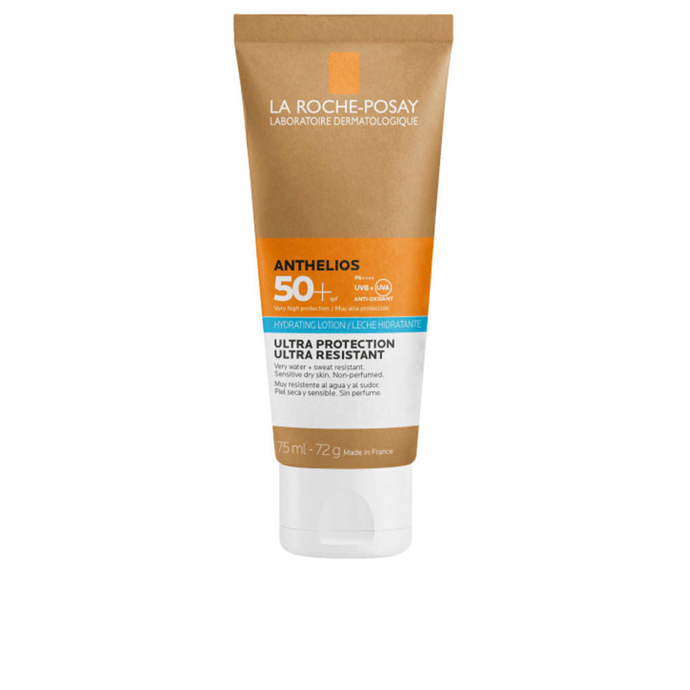 250 ml cardboard tube of SPF 50+ hydrating sunscreen milk, unisex protection