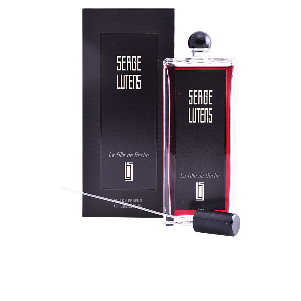 50 ml clear rectangular perfume bottle with black cap; spiced rose eau de parfum, Collection Noire