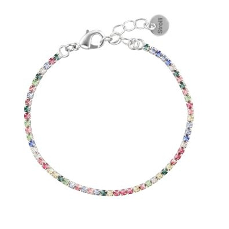 Stroili Multicolor Bead Bracelet: close-up of multicolor beaded bracelet with adjustable slider and clasp on a model&