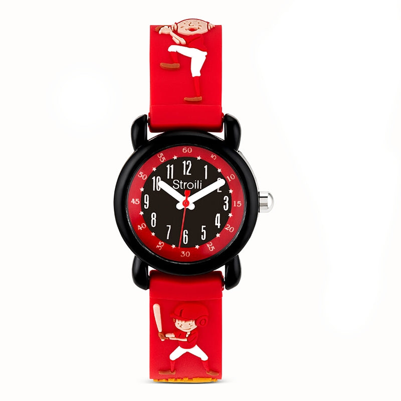 Stroili Sporty Silicone Chronograph: unisex sporty wristwatch red black white brown with rubber strap and cartoon baseball